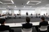 Tokyo 2020 Organizing Committee President Yoshiro Mori, center at rear, speaks during the first meeting of the “Tokyo 2020 New Launch Task Force
