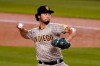 San Diego Padres starting pitcher Yu Darvish throws to the plate during the third inning of a baseball game against the Los Angeles Dodgers Friday, April 23, 2021, in Los Angeles. (AP Photo/Mark J. Terrill)