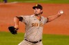 San Diego Padres relief pitcher Drew Pomeranz throws to the plate during the ninth inning of a baseball game against the Los Angeles Dodgers Monday, Aug. 10, 2020, in Los Angeles. (AP Photo/Mark J. Terrill)