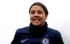 Chelsea's Samantha Kerr warms up ahead of the FA Women's Super League match against Reading at The Cherry Red Records Stadium, London, Sunday Jan. 5, 2020. (Tess Derry/PA via AP)