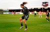 Manchester United's Tobin Heath celebrates scoring against West Ham United during the FA Women's Super League match at Victoria Road Stadium, London, Sunday Oct. 18, 2020. (John Walton/PA via AP)