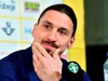 Zlatan Ibrahimovic attends a press conference at Friends Arena in Stockholm, Monday March 22, 2021. Ibrahimovic has come out of international retirement at the age of 39 and is set to play for Sweden for the first time since the European Championship in 2016. (Jonas Ekstromer/TT via AP)