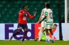 Lille's Timothy Weah celebrates scoring against Celtic during the UEFA Europa League Group H match at Celtic Park, Glasgow, Scotland, Thursday Dec. 10, 2020. (Jane Barlow/PA via AP)