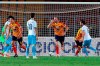 Lecce's Fabio Lucioni, 3rd from right, celebrates after scoring his side's 2nd goal during the Serie A soccer match between Lecce and Lazio at the Stadio del Mare in Lecce, Italy, Tuesday, July 7, 2020. (Donato Fasano/LaPresse via AP)