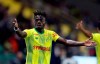 FILE - In this Saturday, Aug. 31, 2019 file photo, Nantes' Moses Simon of gestures during the French League One soccer match between Nantes and Montpellier at La Beaujoire Stadium in Nantes, France. French club Nantes has signed Nigerian forward Moses Simon from Spanish club Levante on a four-year deal. Nantes said in a statement Monday, June 15, 2020 that it took up the option to sign him after he impressed on a season's loan from Levante. (AP Photo/David Vincent, file)