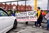 Manchester United fans prevent cars arriving at Old Trafford, during a protest against the Glazer family, owners of Manchester United, before their Premier League match against Liverpool at Old Trafford, Manchester, England, Sunday, May 2, 2021. Manchester United supporters have stormed into the stadium and onto the pitch ahead of Sunday’s game against Liverpool as fans gathered outside Old Trafford to protest against the ownership. (AP Photo/Dave Thompson)