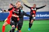 Bayern's Lea Schueller celebrates after scoring the opening goal during the Women's Champions League 2nd leg quarter final soccer match between Rosengard FC and Bayern Munich FC at Malmo IP in Malmo, Sweden, Thursday, April 1, 2021. (Johan Nilsson/TT News Agency via AP)