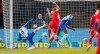Bayern's Thomas Mueller, center, scores during the German Bundesliga soccer match between Hertha Berlin and Bayern Munich at the Olympic Stadium in Berlin, Sunday, Jan. 19, 2020. (Soeren Stache/dpa via AP)