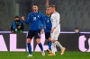 Italy's Federico Bernardeschi, left, celebrates scoring his side's second goal of the game during the international friendly soccer match between Italy and Estonia, at the Artemio Franchi Stadium in Florence, Italy, Wednesday, Nov. 11, 2020. (Fabio Ferrari/LaPresse via AP)