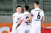 Augsburg's Ruben Vargas, left, celebrates with teammates after scoring during the German Bundesliga soccer match between FC Augsburg and Borussia Moenchengladbach at the WWK Arena in Augsburg, Germany, Friday, March 12, 2021. (Matthias Balk/dpa via AP)