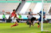 Arsenal's Pierre-Emerick Aubameyang, left, scores his side's second goal during the English Premier League soccer match between Newcastle United and Arsenal at St James' Park stadium, in Newcastle, England, Sunday, May 2, 2021. (Lindsey Parnaby/Pool via AP)