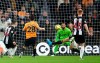 Newcastle United's Miguel Almiron scores during the English Premier League soccer match between Wolverhampton Wanderers and Newcastle United at Molineux, Wolverhampton, England, Saturday Jan. 11, 2020. (Nick Potts/PA via AP)