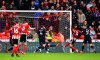 Sheffield United's Billy Sharp, second right, scores against Bournemouth during the English Premier League soccer match at Bramall Lane, Sheffield, England, Sunday Feb. 9, 2020. (Danny Lawson/PA via AP)