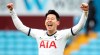 Tottenham Hotspur's Son Heung-min celebrates after the English Premier League soccer match against Aston Villa at Villa Park, Birmingham, England, Sunday Feb. 16, 2020. (Nick Potts/PA via AP)