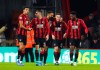 Bournemouth's Harry Wilson, second right, celebrates scoring his side's first goal of the game against Brighton and Hove Albion during their English Premier League soccer match at the Vitality Stadium in Bournemouth, England, Tuesday Jan. 21, 2020. (Mark Kerton/PA via AP)