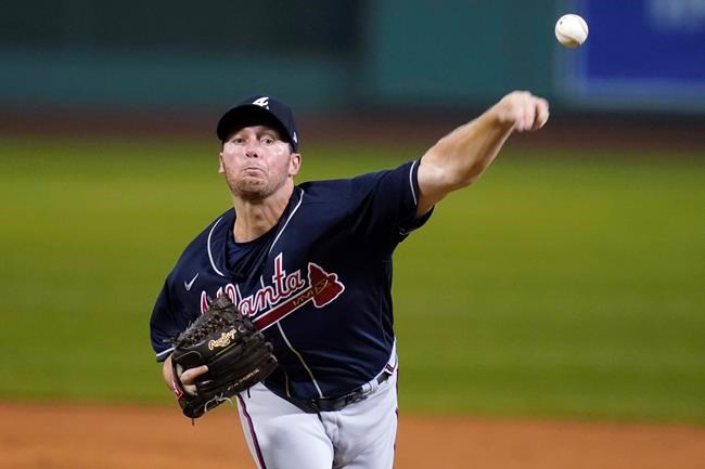 Atlanta Braves starting pitcher Robbie Erlin delivers during the first inning of the team's baseball game against the Boston Red Sox, Wednesday Sept. 2, 2020, in Boston. (AP Photo/Charles Krupa)