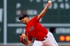 Boston Red Sox's Martin Perez pitches during the first inning of a baseball game against the Seattle Mariners, Friday, April 23, 2021, in Boston. (AP Photo/Michael Dwyer)