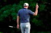 Dustin Johnson reacts to his eagle on the 18th hole during the third round of the Northern Trust golf tournament at TPC Boston, Saturday, Aug. 22, 2020, in Norton, Mass. (AP Photo/Charles Krupa)