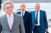 Former Fifa general secretary Jerome Valcke, right, and his lawyers arrive at the Federal Criminal Court in Bellinzona, Switzerland, Monday, September 14, 2020. Valcke is accused of qualified disloyalty and incitement, falsification of documents and passive bribery. The Office of the Attorney General of Switzerland opened the proceedings in March 2017. (Francesa Agosta/Keystone/Ti-Press via AP)