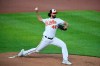 Baltimore Orioles starting pitcher Jorge Lopez (48) throws during the first inning of baseball game Boston Red Sox, Monday, May 10, 2021, in Baltimore. (AP Photo/Terrance Williams)