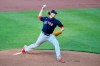 Boston Red Sox starting pitcher Garrett Richards throws against the Baltimore Orioles in the first inning of a baseball game, Saturday, May 8, 2021, in Baltimore. (AP Photo/Will Newton)