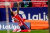 Atletico Madrid's Angel Correa celebrartes after scoring his side's first goal during the Spanish La Liga soccer match between Atletico Madrid and Huesca at the Wanda Metropolitano stadium in Madrid, Spain, Thursday, April 22, 2021. (AP Photo/Manu Fernandez)
