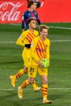 Barcelona's Frenkie de Jong celebrates after scoring his side's first goal during the Spanish La Liga soccer match between Huesca and FC Barcelona at El Alcoraz stadium in Huesca, Spain, Sunday, Jan. 3, 2021. (AP Photo/Alvaro Barrientos)