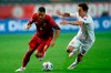 Belgium's Youri Tielemans, left, vies for the ball with Thomas Delaney during the UEFA Nations League soccer match between Belgium and Denmark at the King Power stadium in Leuven, Belgium, Wednesday, Nov. 18, 2020. (AP Photo/Francisco Seco)