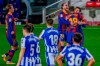Barcelona's Jordi Alba, second right, celebrates after scoring his side's first goal during the Spanish La Liga soccer match between FC Barcelona and Real Sociedad at the Camp Nou stadium in Barcelona, Spain, Wednesday, Dec. 16, 2020. (AP Photo/Joan Monfort)