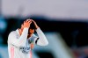 Real Madrid's Casemiro reacts during the Spanish La Liga soccer match between Real Madrid and Sevilla at the Alfredo di Stefano stadium in Madrid, Spain, Sunday, May 9, 2021. (AP Photo/Manu Fernandez)