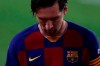 Barcelona's Lionel Messi looks down during the Spanish La Liga soccer match between Sevilla and FC Barcelona at the Ramon Sanchez-Pizjuan stadium in Seville, Spain, Friday, June 19, 2020. (AP Photo/Angel Fernandez)