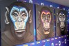 A view of the three paintings, part of a new campaign against racism launched by the Italian soccer league in Milan, Italy, Monday, Dec. 16, 2019. While black players are regularly subjected to monkey chants in games, artist Simone Fugazzotto said his painting featuring three monkeys to represent three different races was meant “to show that we are all the same race.