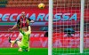 AC Milan's Zlatan Ibrahimovic scores his side's opening goal during the Serie A soccer match between AC Milan and Crotone at the San Siro stadium in Milan, Italy, Sunday, Feb. 7, 2021. (Spada/LaPresse via AP)