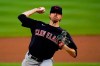 Cleveland Indians pitcher Shane Bieber throws against the Detroit Tigers in the first inning of a baseball game in Detroit, Thursday, Sept. 17, 2020. (AP Photo/Paul Sancya)