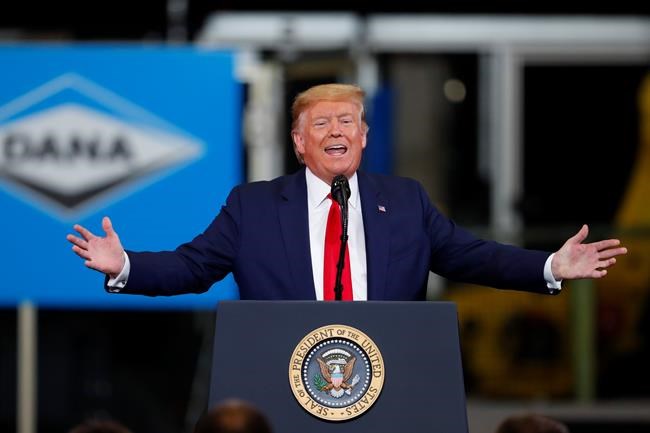 President Donald Trump speaks about the new North American trade agreement at Dana Incorporated, Thursday, Jan. 30, 2020, in Warren, Mich. (AP Photo/Paul Sancya)