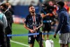 PSG's Neymar stands on the pitch disappointed after losing the Champions League final soccer match between Paris Saint-Germain and Bayern Munich at the Luz stadium in Lisbon, Portugal, Sunday, Aug. 23, 2020. (David Ramos/Pool via AP)