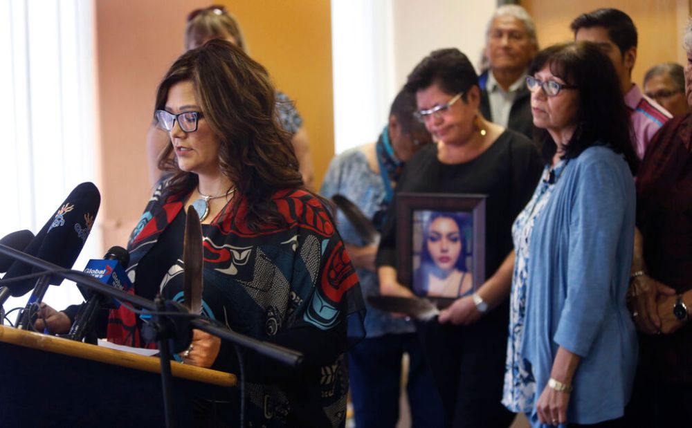 There has to be a focus on prevention across many sectors, says Hilda Anderson-Pyrz (at podium), co-chair of the National Family and Survivors Circle. (Wayne Glowacki / Winnipeg Free Press files)