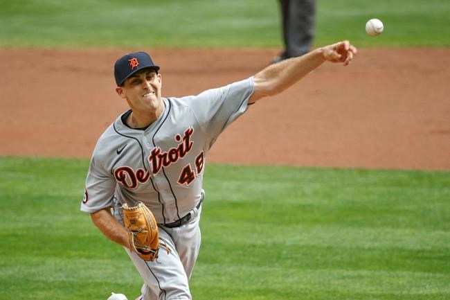 Detroit Tigers' Matthew Boyd throws and gives up his second home run to Minnesota Twins' Josh Donaldson in the first inning of the first game of a baseball doubleheader Friday, Sep. 4, 2020, in Minneapolis. (AP Photo/Bruce Kluckhohn)