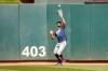 Minnesota Twins' Byron Buxton fields a ball in an intrasquad baseball game Monday, July 13, 2020, in Minneapolis. (AP Photo/Bruce Kluckhohn)