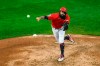Minnesota Twins pitcher Sergio Romo throws to a Cleveland Indians batter during the eighth inning of a baseball game Friday, Sept. 11, 2020, in Minneapolis. The Twins won 3-1. (AP Photo/Craig Lassig)