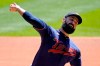 Minnesota Twins' pitcher Matt Shoemaker throws against the Kansas City Royals in the first inning of a baseball game, Saturday, May 1, 2021, in Minneapolis. (AP Photo/Jim Mone)