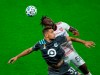 Minnesota United midfielder Hassani Dotson (31) and Real Salt Lake forward Sam Johnson (50) compete for the ball during the second half of an MLS soccer match, Sunday, Sept. 27, 2020, in St. Paul, Minn. (Jeff Wheeler/Star Tribune via AP)