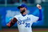 Kansas City Royals starting pitcher Danny Duffy throws during the first inning of a baseball game against the Tampa Bay Rays Monday, April 19, 2021, in Kansas City, Mo. (AP Photo/Charlie Riedel)