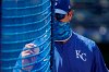 Kansas City Royals manager Mike Matheny watches baseball practice at Kauffman Stadium on Thursday, July 9, 2020, in Kansas City, Mo. (AP Photo/Charlie Riedel)