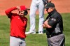 Cincinnati Reds manager David Bell, left, argues after being ejected by umpire Joe West, right, during the sixth inning of a baseball game Sunday, April 25, 2021, in St. Louis. (AP Photo/Jeff Roberson)