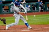 Kansas City Royals' Ryan McBroom hits an RBI single during the eighth inning of a baseball game against the St. Louis Cardinals Tuesday, Aug. 25, 2020, in St. Louis. (AP Photo/Jeff Roberson)