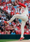 St. Louis Cardinals starter Kwang Hyun Kim follows through on a pitch during the first inning of the team's baseball game against the San Francisco Giants, Saturday, July 17, 2021, in St. Louis. (AP Photo/Tom Gannam)