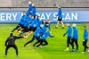 Iceland's players attend a training ahead of the the Euro 2020 playoff semifinal soccer match between Hungary and Iceland, in Puskas Arena in Budapest, Hungary, Wednesday, Nov. 11, 2020. Hungary and Iceland play each other on Thursday. (Zsolt Szigetvary/MTI via AP)