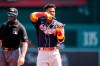 Atlanta Braves' Ronald Acuna Jr. celebrates his double during the first inning in the first baseball game of a doubleheader against the Washington Nationals at Nationals Park, Wednesday, April 7, 2021, in Washington. (AP Photo/Alex Brandon)