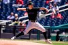 Miami Marlins starting pitcher Paul Campbell throws during the first inning of a baseball game against the Washington Nationals at Nationals Park, Saturday, May 1, 2021, in Washington. (AP Photo/Alex Brandon)